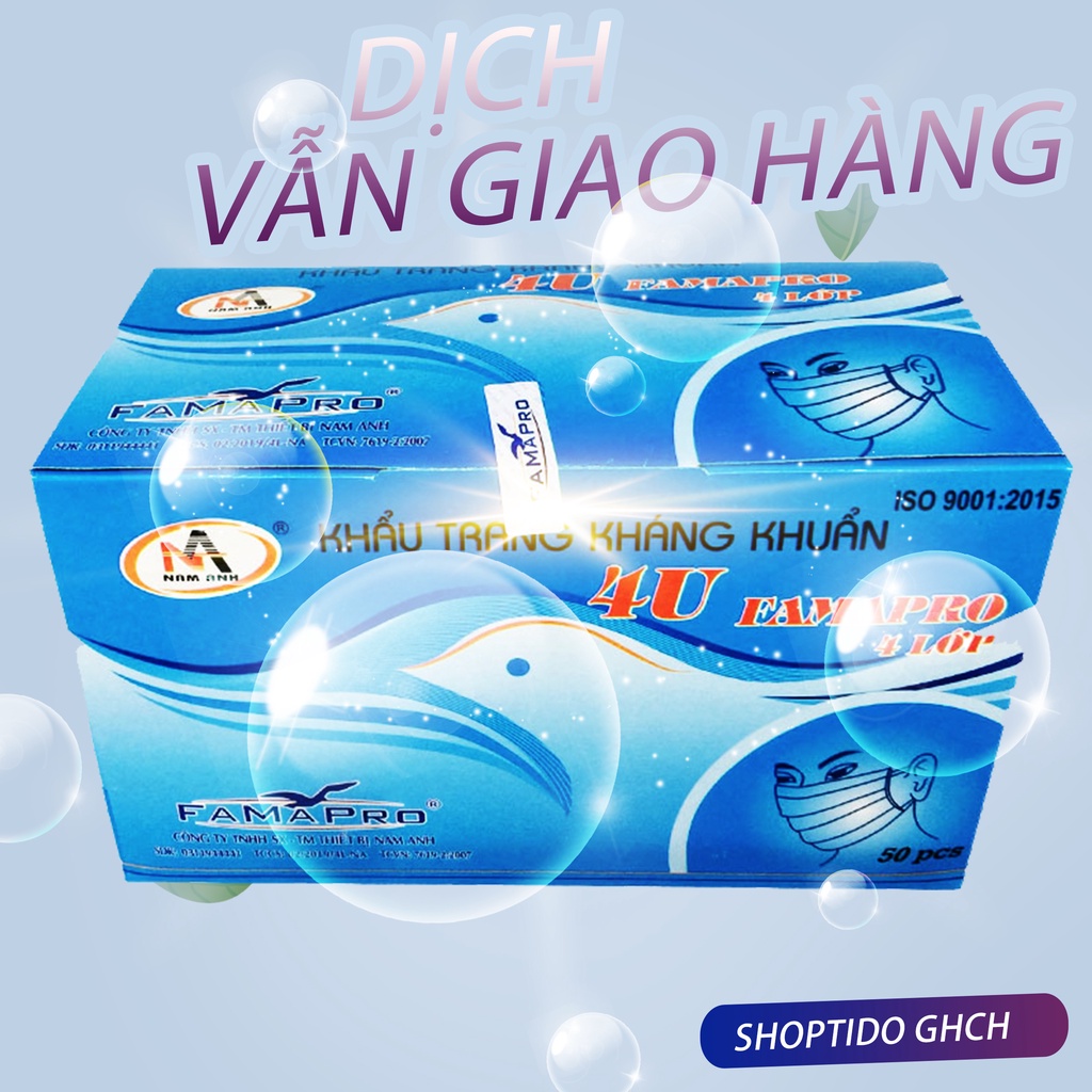 Khẩu trang y tế 4 lớp Famapro Nam Anh, hộp 50 cái kháng khuẩn đủ màu trẻ em người lớn NPP Shoptido