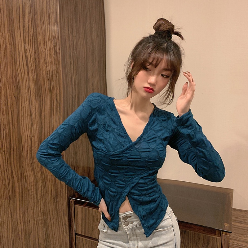 Áo kiểu xẻ tà dáng ngắn quyến rũ thời trang mùa thu dành cho nữ