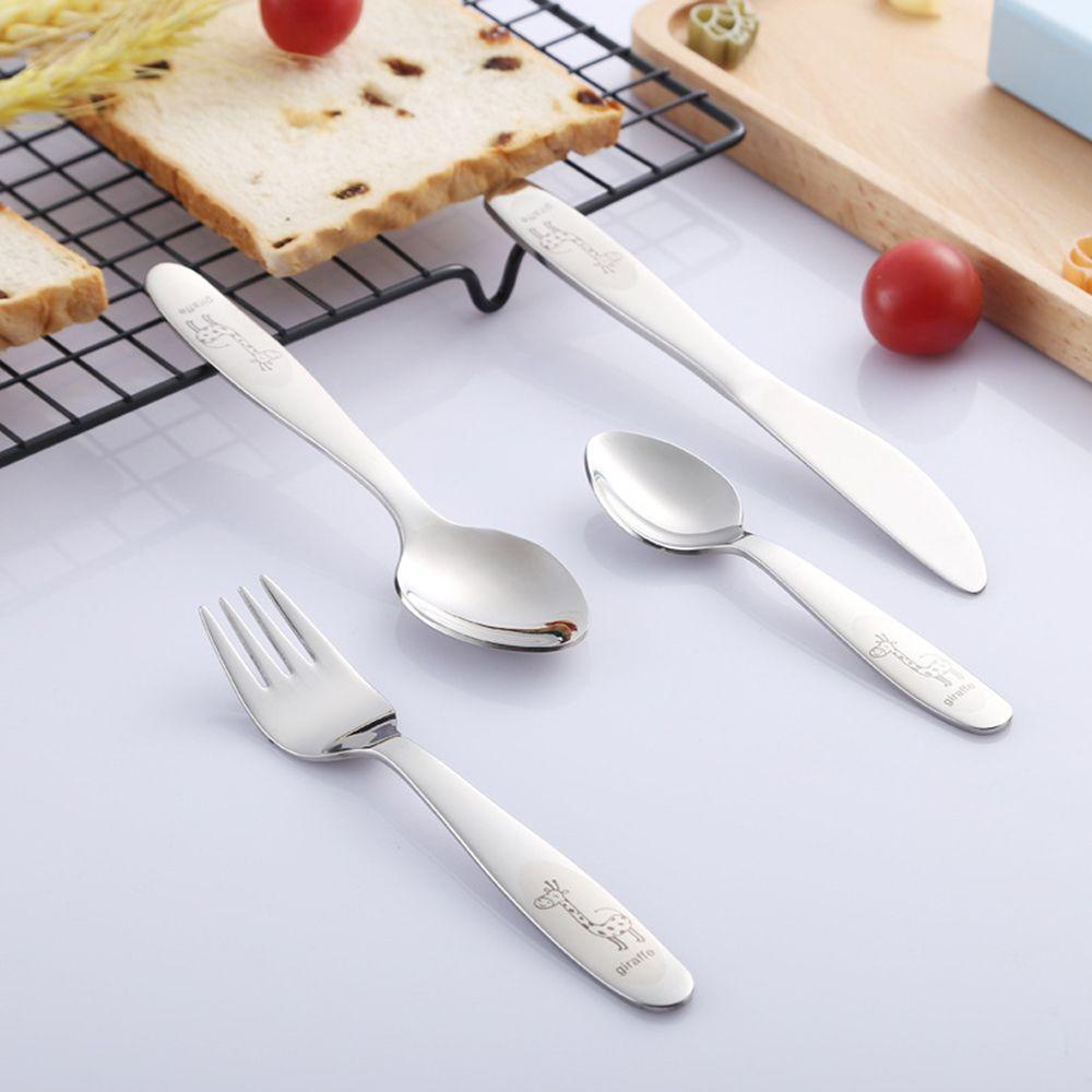 KUNHEV Bộ Dụng Cụ Ăn 4 Món Bằng Thép Không Gỉ In Họa Tiết Hoạt Hình Phong Cách Phương Tây Cho Bé