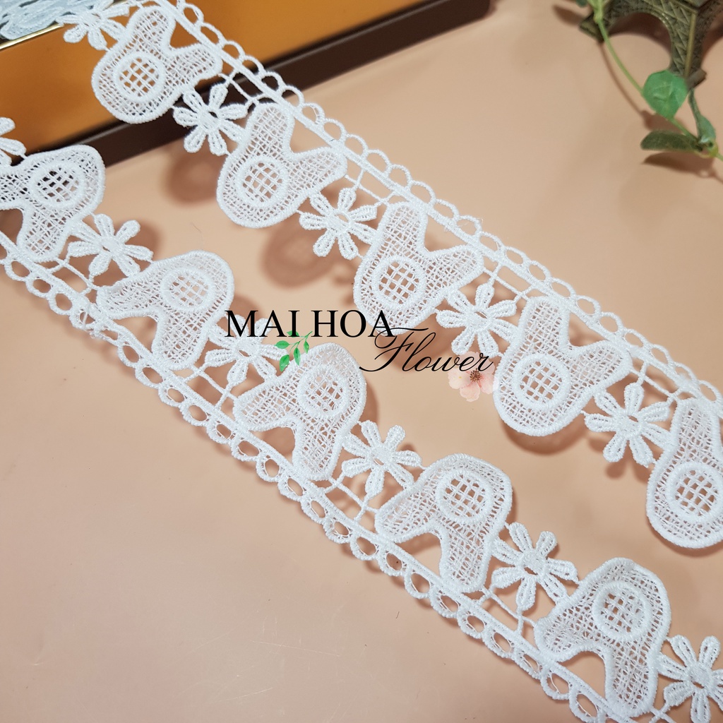 RC8 Cuộn 20 mét dây viền ren dùng làm ren may đồ ren chỉ trắng hình tai thỏ rộng 4.5cm Maihoaflower