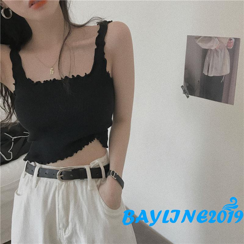 Áo Croptop Dệt Kim Không Tay Màu Sắc Trơn Gợi Cảm Cho Nữ