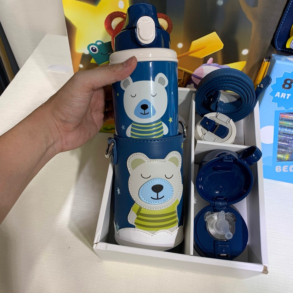 Bình Nước Giữ Nhiệt BeddyBear Cho Bé Từ 2 Tuổi Trở Lên Họa Tiết 3D Gấu Trắng RT105