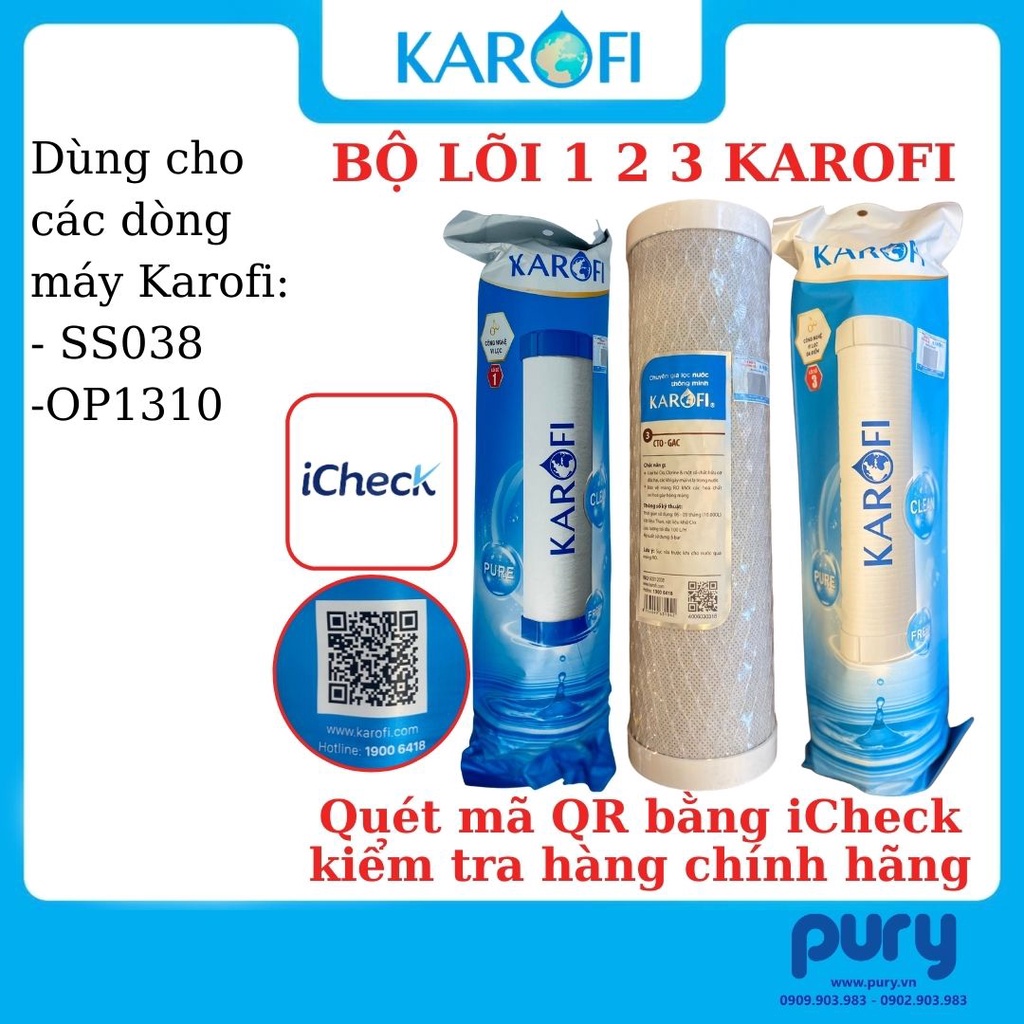 BỘ 3 LÕI LỌC KAROFI SỐ 1-2-3 THAY CHO MODEL S-S038 | OP1310