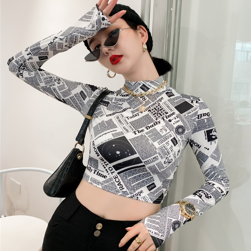 DUNEA Áo thun croptop tay dài cổ đứng thời trang trẻ trung dành cho nữ