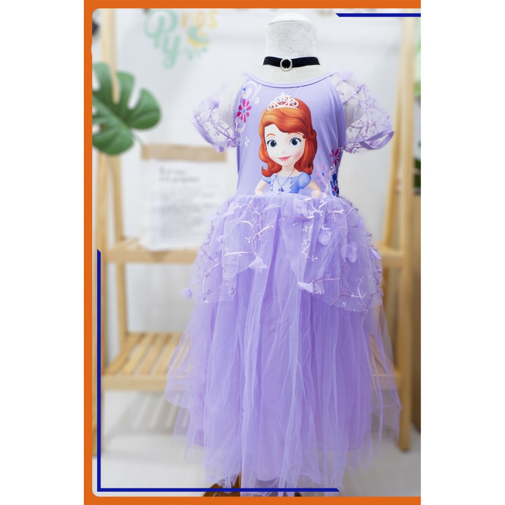 Đầm công chúa tay phồng màu tím cho bé gái size 14-25 kg