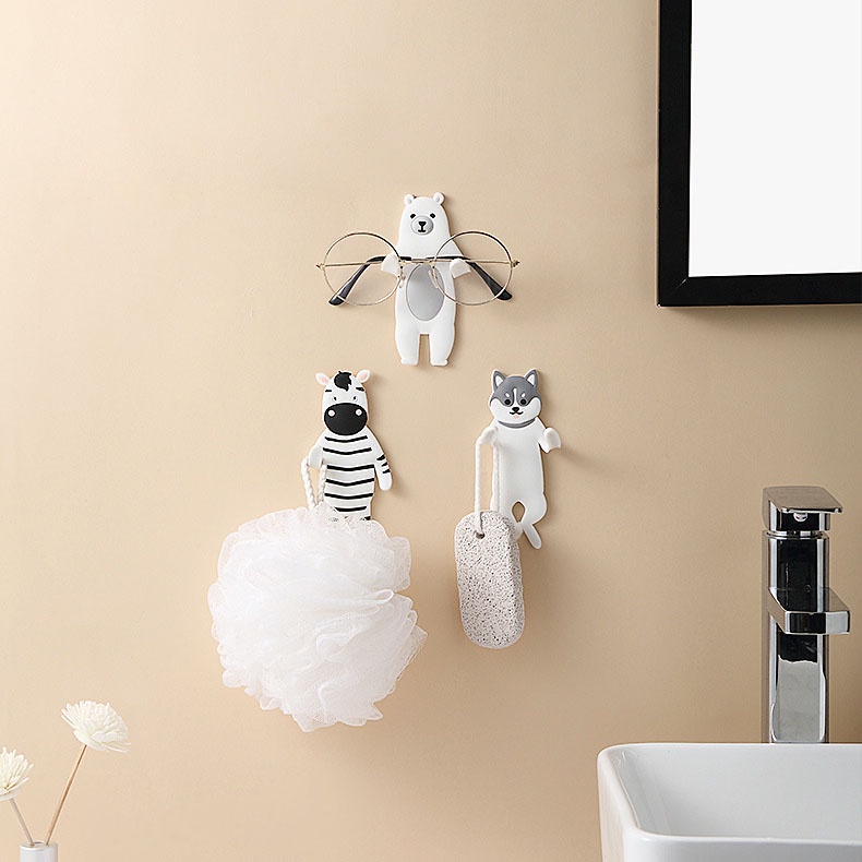 Móc treo bằng PVC mềm dạng dán keo có thể gập lại phong cách động vật hoạt hình dễ thương