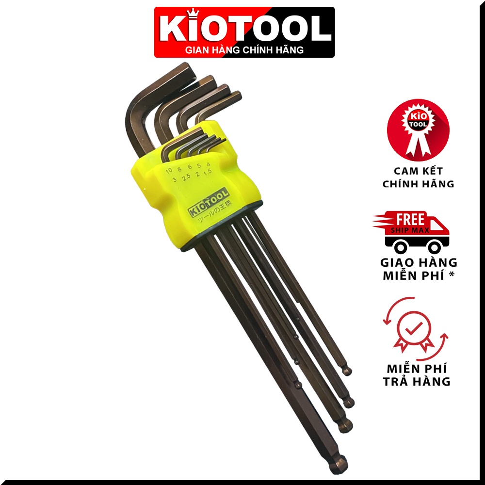 Bộ lục giác Kiotool 9 cây hệ mét 0.5-10 mm cao cấp - Nâu