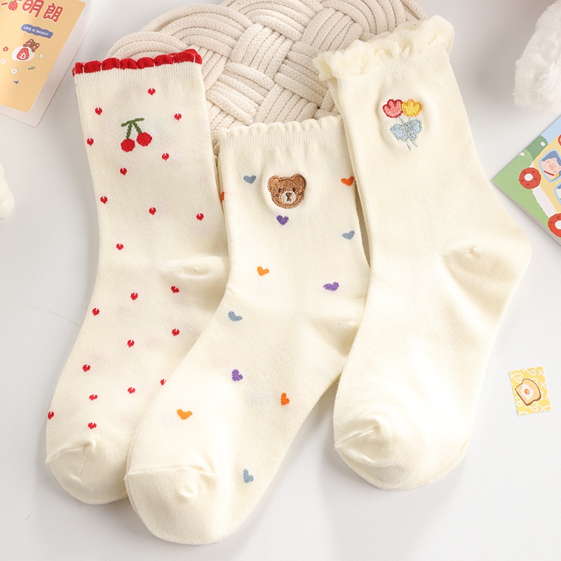 Vớ cotton Cổ Vừa Phối Ren Phong Cách lolita Nhật Bản Dễ Thương Thời Trang Thu Đông Cho Nữ