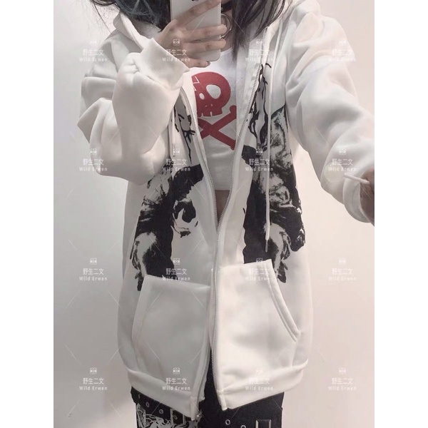 Áo khoác len tay dài trùm đầu cardigan có túi rời mặc với phong cách punk, gothic, thể thao, streetstyle | BigBuy360 - bigbuy360.vn