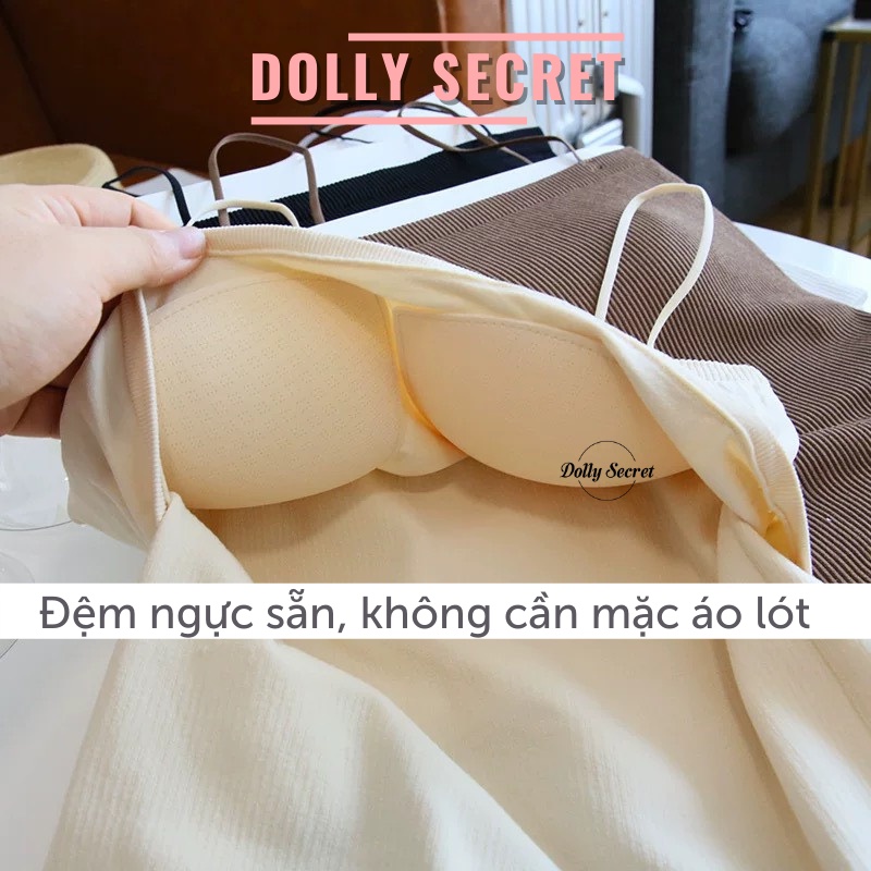 Áo hai dây nữ quây ngực có mút ngực chất len tăm cao cấp thoáng khi dáng croptop dài DOLLY SECRET A19