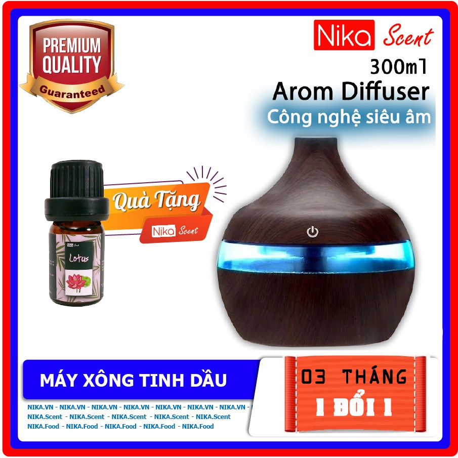 Nikascent Máy xông tinh dầu phòng ngủ công nghệ siêu âm (phun sương Nano, thơm phòng, tạo ẩm)