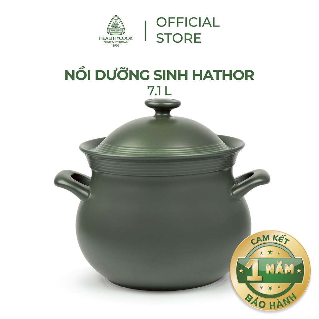 Nồi sứ dưỡng sinh Minh Long - Hathor 7.1 L + nắp dùng cho bếp gas, bếp hồng ngoại, không dùng cho bếp từ