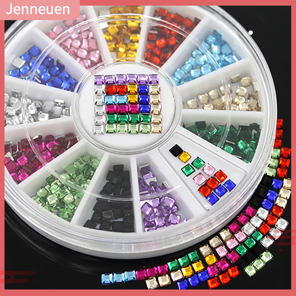 Hộp Hạt Đá 3D 3mm Hình Vuông 12 Màu Tự Trang Trí Móng Tay