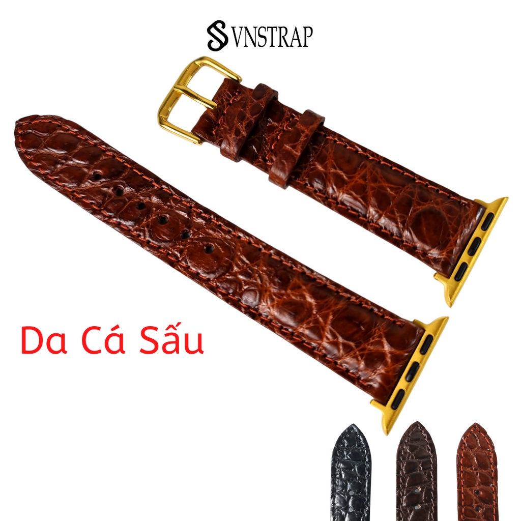 Dây apple watch da cá sấu đốt tre làm thủ công C12- dây apple watch series 3 series 4 series 5 series 6 VNSTRAP