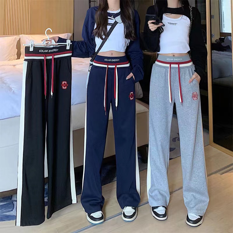 Quần Thể Thao Ống Rộng Lưng Thun In Chữ Thời Trang Mùa Thu Cho Nữ