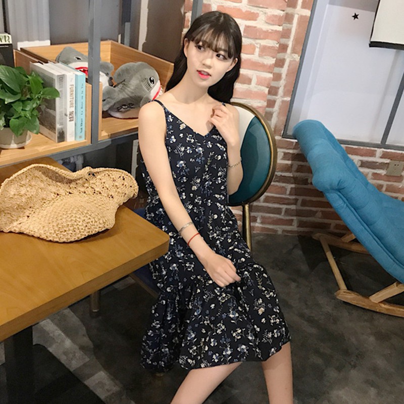 váy ulzzang đầm vintage dài váy yếm hoa nhí kiểu dáng hàn quốc (k kèm áo) | BigBuy360 - bigbuy360.vn