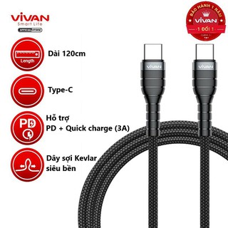 Cáp Sạc Nhanh VIVAN Type-C to Type-C PD 60W 120cm - KPD120