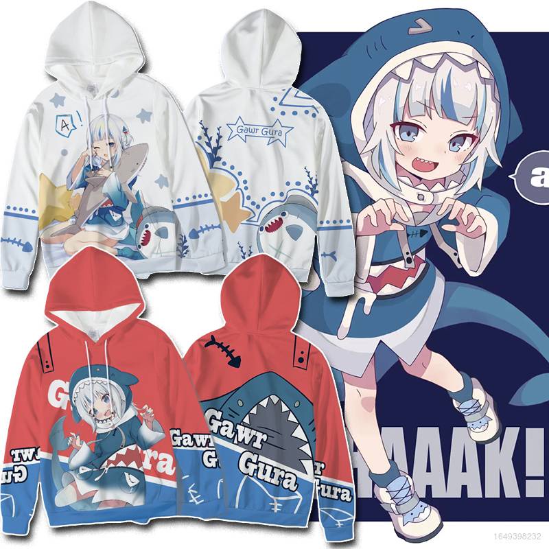 Áo Hoodie Tay Dài Dáng Rộng In Hình Anime Hololive Gawr Gura Thời Trang Thường Ngày Cho Unisex