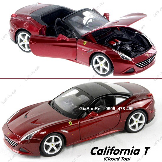 Xe Mô Hình Kim Loại Ferrari California T Mui Kín Tỉ Lệ 1:24 -  Bburago - Đỏ Đậm - 8169.1