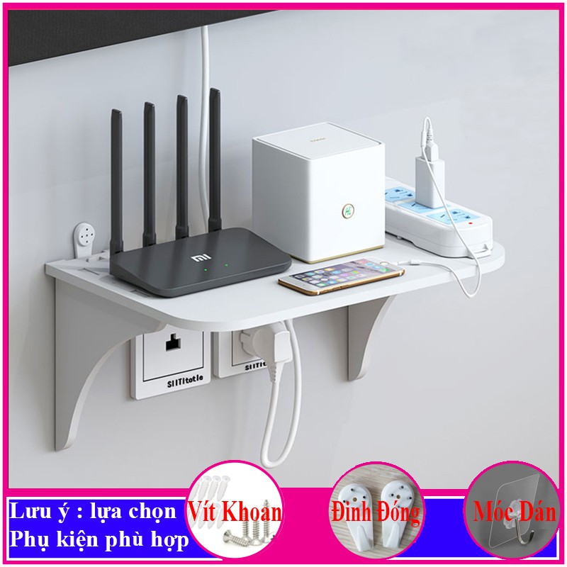 kệ wifi treo tường, giá đỡ máy chiếu, đầu thu kỹ thuật số, điện thoại, remote, ổ cắm điện, 3 chế độ treo - a32