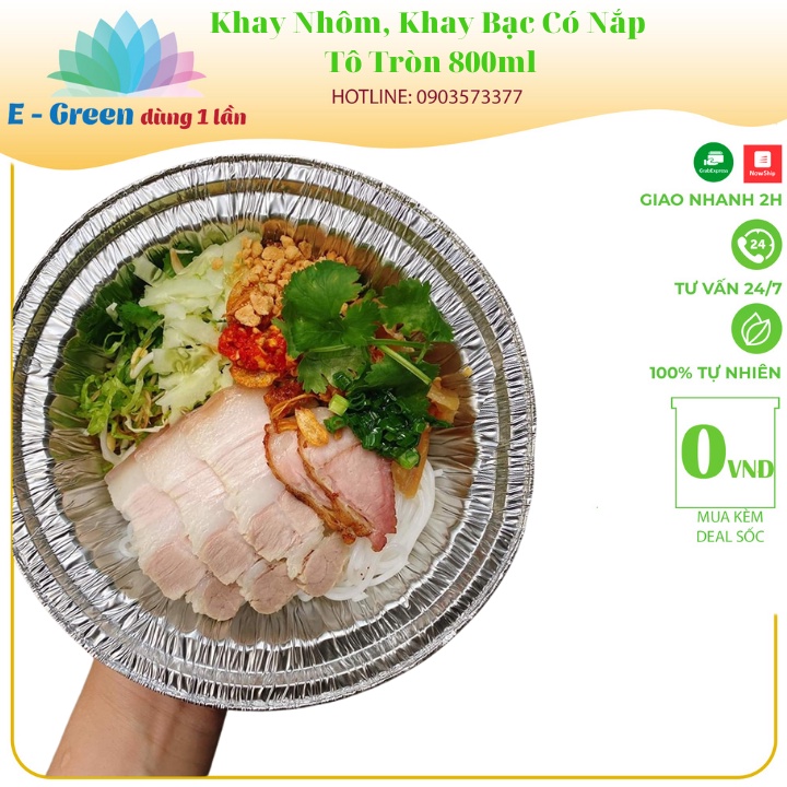 10 Khay Nhôm,Giấy Bạc 800ml Tô Tròn, Có Nắp Nhựa, Đựng Thực Phẩm, Đồ Nướng-EGreendùng1 lần
