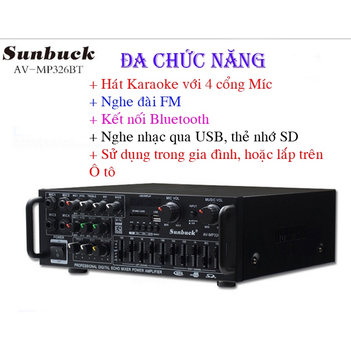 Âm ly karaoke 4 mic, kết nối blutooth, âm ly gia đình, xe hơi 12v-220v