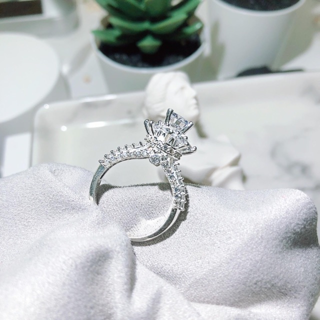 Nhẫn bạc nữ đẹp - Nhẫn hột cao tầng sen