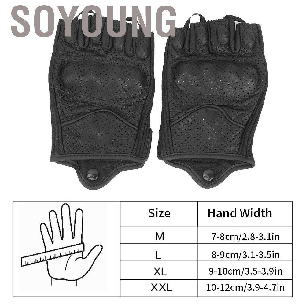 Soyoung Half Fingers Motorcycle Gloves Leather Breathable Anti Slip Protective Riding Cycling Hand Wear