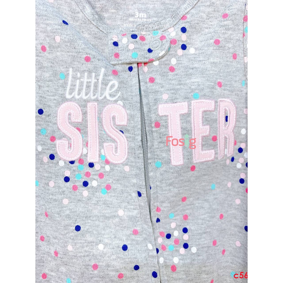 Sleepsuit Khóa Kéo Có Vớ Bé Gái - Xám Chấm Sister
