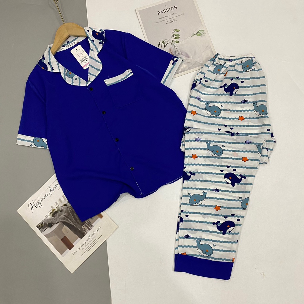 Bộ đồ ngủ nữ quần dài lụa mango cổ tim, hàng thiết kế có size 40-65kg -  Pyjamas House