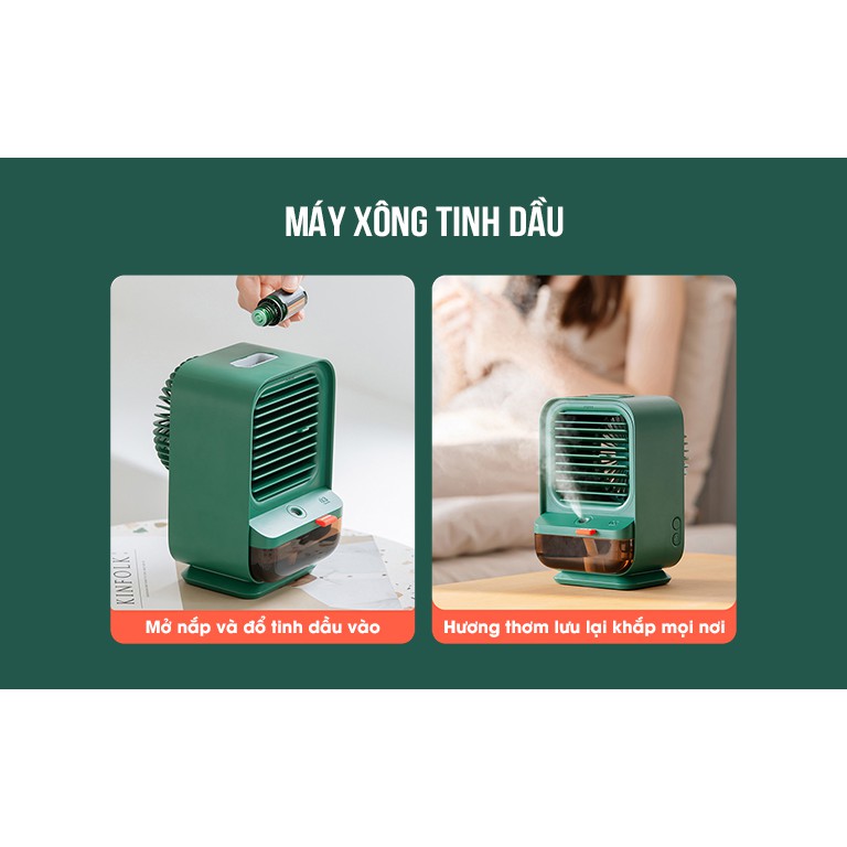 Quạt Điều Hòa Hơi Nước, Xông Tinh Dầu 3in1 Tích Điện Remax F18 4000mAh, tiện lợi cho mùa hè nóng bức