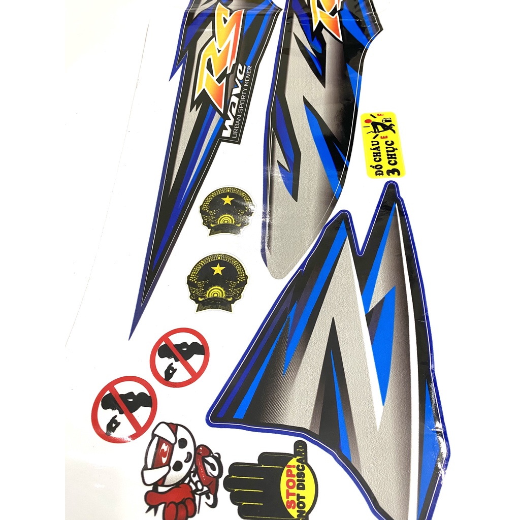 Tem Rời WAVE RS  Màu Xanh Dương Dùng Cho Xe Wave50cc-100-110(Tem 3 Lớp Chống Phai Màu)