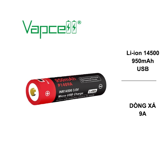 Pin sạc Vapcell P1409A 14500 950mah có tích hợp cổng sạc USB