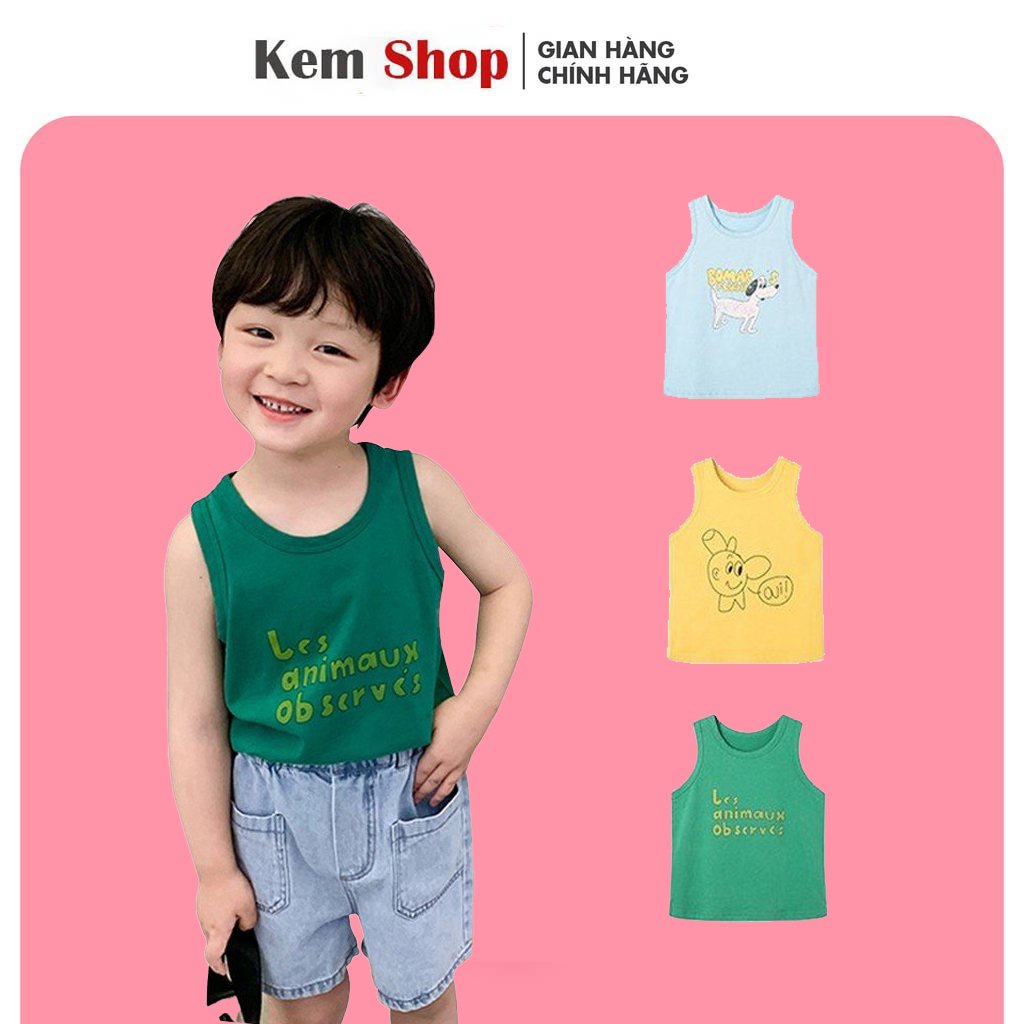 Áo ba lỗ cho bé trai, áo thun sát nách balo trẻ em chất cotton thoáng mát- Kem Shop