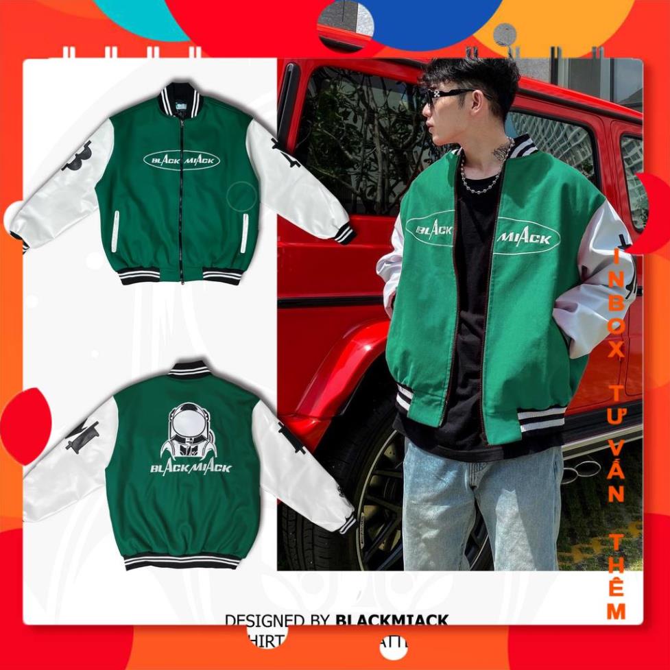 Áo Khoác Varsity Nỉ Dạ, tay Da, Full Thêu màu Xanh Lá BLACKMIACK Varsity Jacket BM1 VyQuiLaiBR Shop | BigBuy360 - bigbuy360.vn