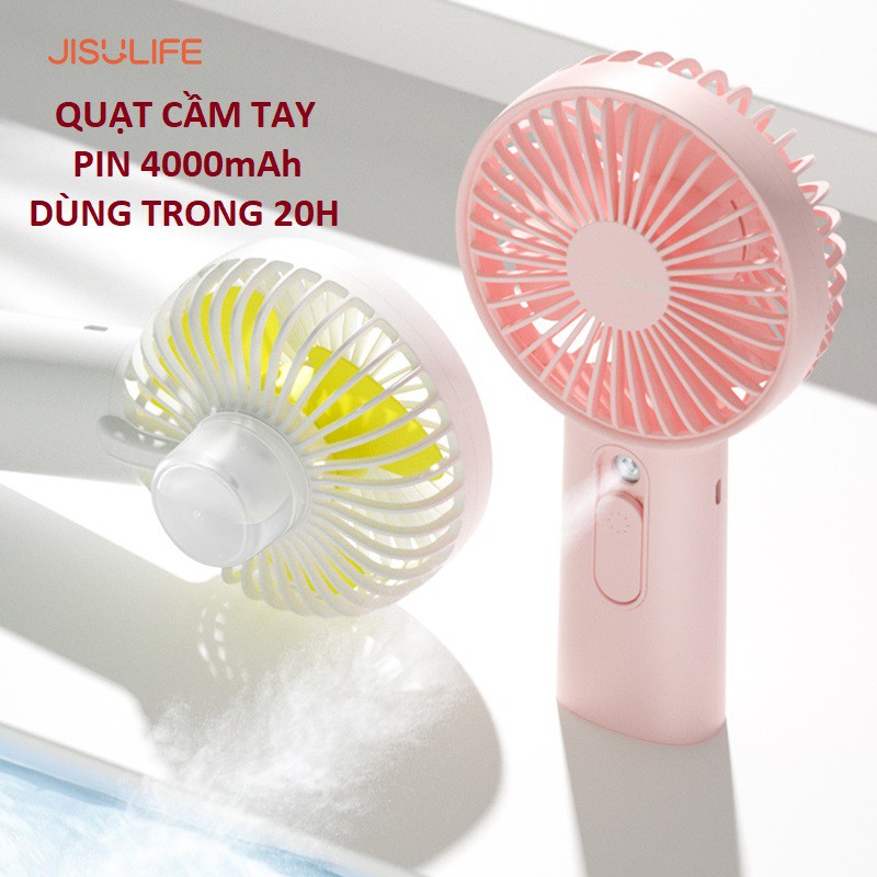 Quạt mini cầm tay phun sương tạo ẩm 2 in 1 Jisulife F9- PIN TỚI 20H- HÀNG CHÍNH HÃNG