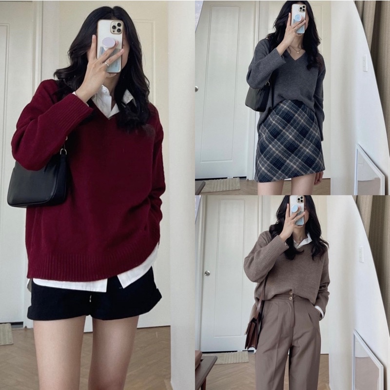 ÁO LEN LÔNG THỎ CỔ V form oversize hàng Quảng Châu siêu xinh