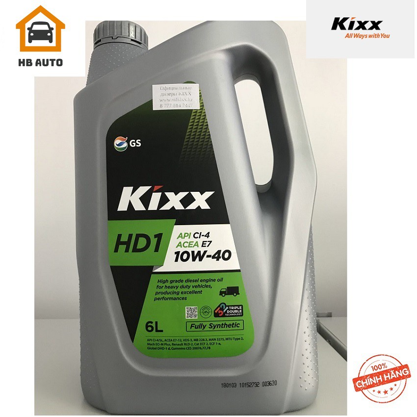 Dầu nhớt động cơ diesel hiệu suất cao tổng hợp Kixx HD1 10W-40 Công nghệ Trible Double 6L thùng nhựa