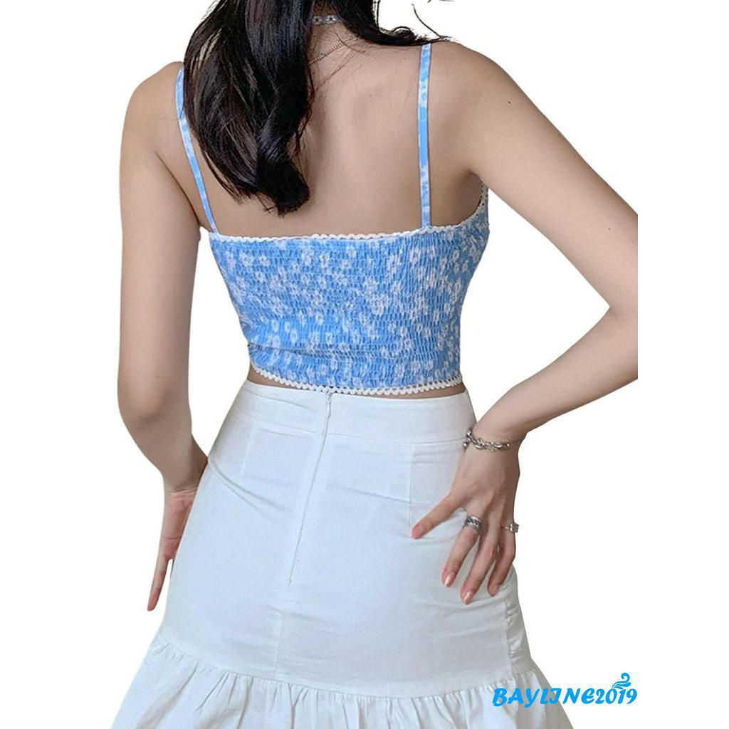 Áo Lửng Hai Dây In Họa Tiết Hoa Quyến Rũ Dành Cho Nữ