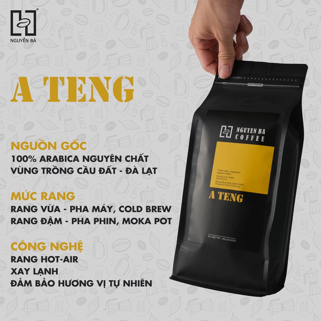 Cà phê nguyên chất Arabica Cầu Đất A TENG Nguyễn Bá Coffee - Cafe rang xay nguyên chất cho pha phin, pha máy, Cold Brew