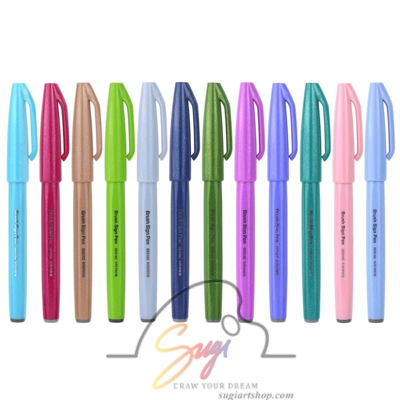 Bộ Bút viết thư pháp Pentel Fude Touch Brush Sign Pen tông màu Pastel