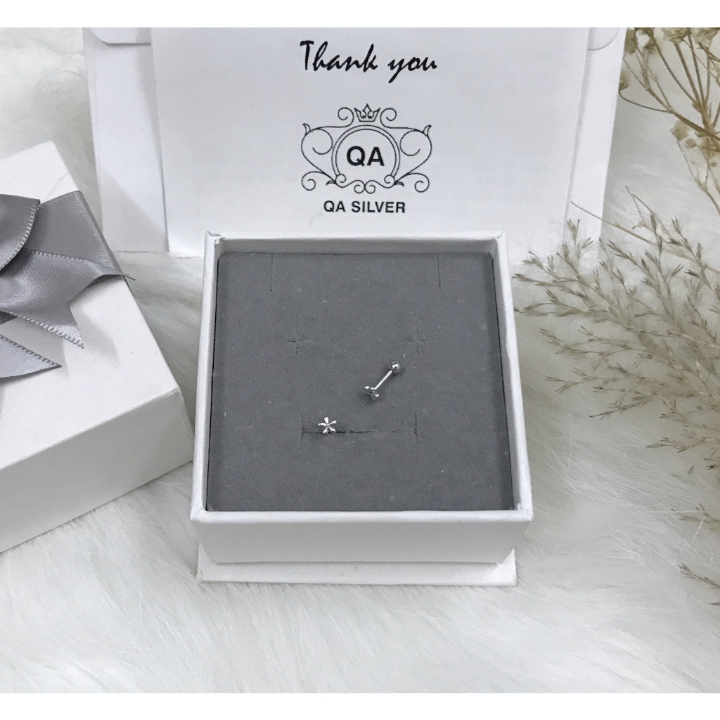 Khuyên tai bạc 925 hoa nhỏ chốt bi vặn bông nụ nam nữ S925 FLORA QA SILVER Earrings EA220403