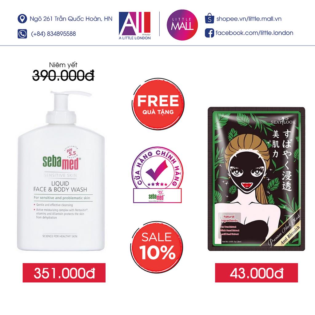 Sửa tắm và rửa mặt cho da nhạy cảm Sebamed pH 5.5 Sensitive Liquid Face & Body 300ml TẶNG mặt nạ Sexylook (Nhập khẩu)