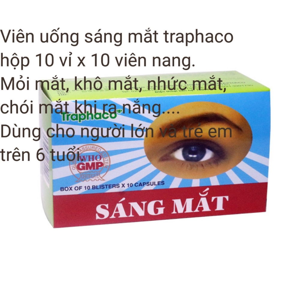 Viên nang uống sáng mắt traphaco. Giảm mỏi, khô, nhức, mờ mắt. Hộp 10 vỉ x 10 viên- Khánh chi pharma