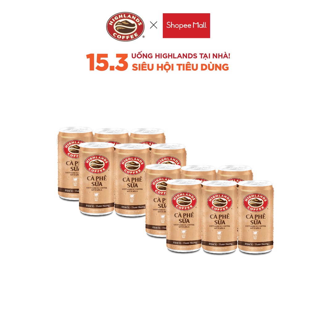 Combo 2 lốc Cà Phê Sữa Đá Highlands Coffee 185ml/lon (6 lon/lốc)