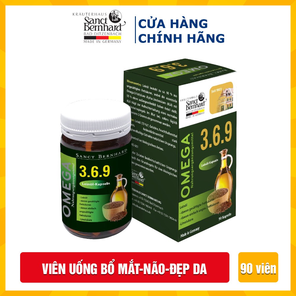 Viên uống Omega 3 6 9 bổ mắt, bổ não, đẹp da Chính hãng Sanct Bernhard Đức Hộp 90 viên