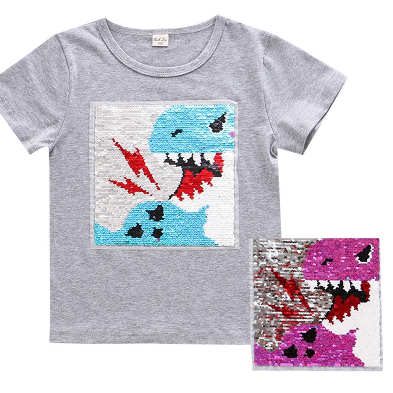 Áo Thun Cotton Đính Kim Sa Thay Đổi Màu Sắc Hình Spiderman Captain America Khủng Long Cho Bé Trai 2-8 Tuổi
