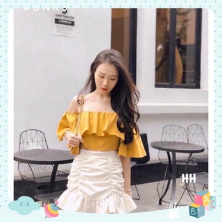 Set xinh áo bèo trễ vai kèm chân váy nhúm đuôi cá xinh