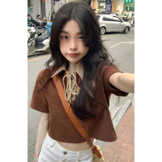 Áo Thun polo Tay Ngắn Phong Cách Harajuku Retro Dành Cho Nữ