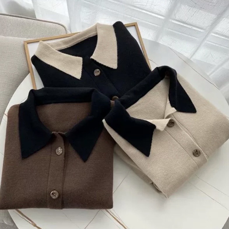 Áo Cardigan Len Dáng Croptop Pha Màu Cổ M099-Violet | BigBuy360 - bigbuy360.vn